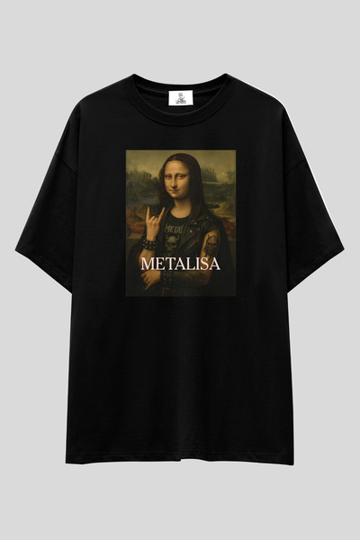 UmbraWear Metalisa T-Shirt |   Unisex 100% Cotton Mona Lisa Metal Printed Bla...