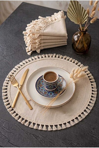 linea natura home Vintage bohem Tarz 6'lı Püsküllü Yuvarlak Amerikan Servis /...