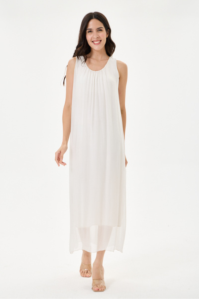 della moor Italian Zero Sleeve Lined Plain Silk Dress Size 38 - 42