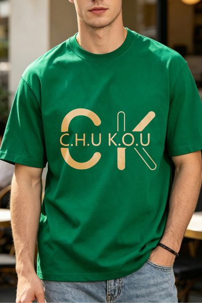 Fleck تي شيرتات كاجوال للرجال بتصميم شعار C H U K O U تي شيرتات مطبوعة للرجال