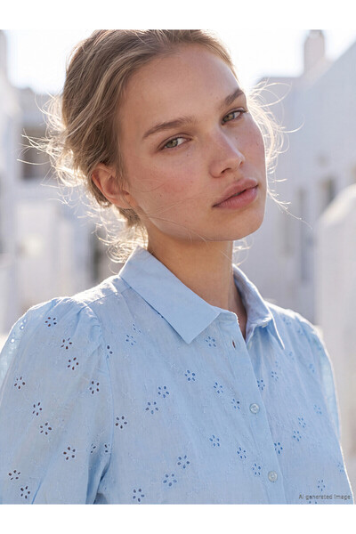 LC Waikiki Nevavm Women's Brode Shirt with Balloon Sleeves and a Difference