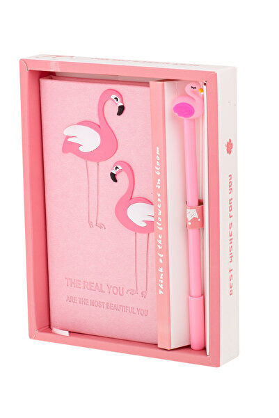 OEM Set cadou pentru copii, Caiet cu flamingo cu aspect de piele + Pix cu fla...