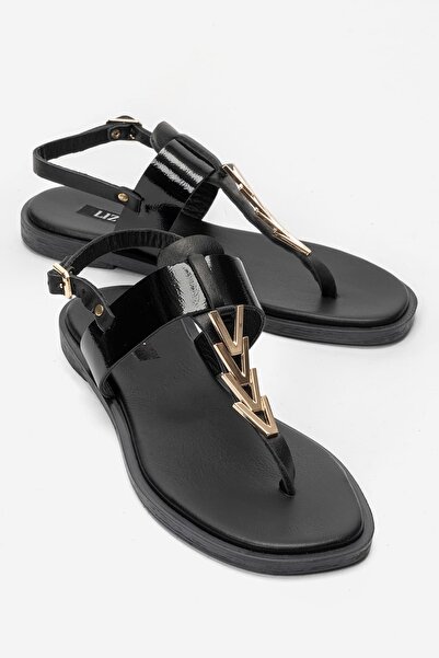 Lizy Shoes Genuine Leather Women's Flip-Flop Sandals with Metal Accessories