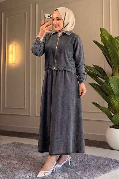 Suede Style 9127 - Set elegant și confortabil de cămașă și fustă din denim pe...