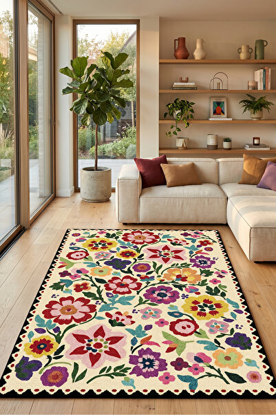 Decomia Home Dijital Kaymaz Yıkanabilir Renkli Salon Halısı Mutfak Halısı Koridor Halısı