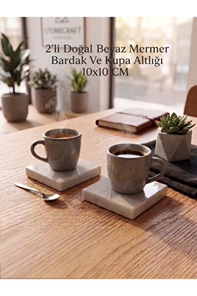FARALYAHOME Set of 2 Luxury Natural White Marble Coasters 10X10 Cm, Handmade ...