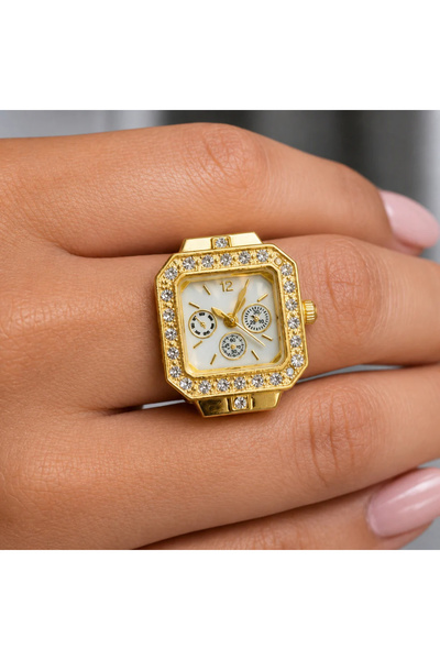 Alvora Luxury Finger Watch Vintage Quartz Ring Watch Square Stainless Steel A...