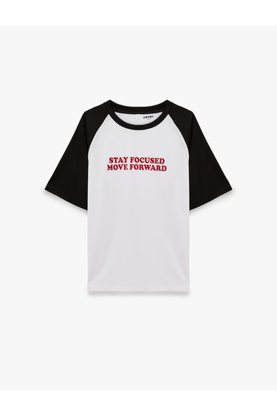 Koton Printed Short Raglan Sleeve Crew Neck Oversize Sports T-Shirt