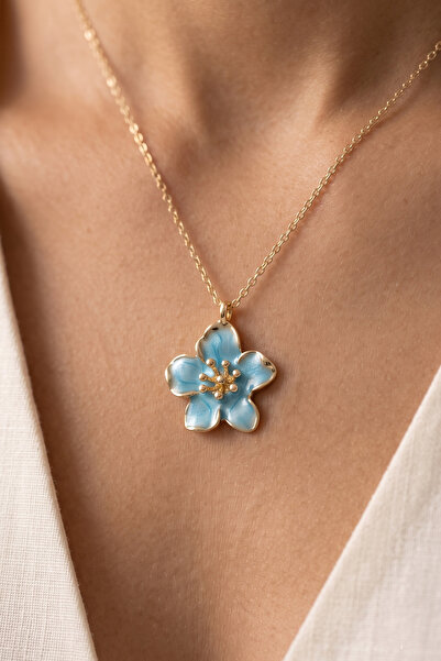 AURRARİ Blue Enamel Sakura Necklace 45 cm