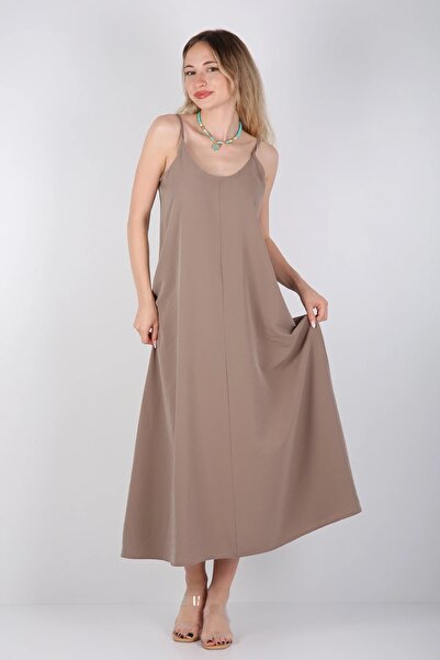Veni Life Women's Comfortable Cut Modal Fabric Long Dress with Rope Straps