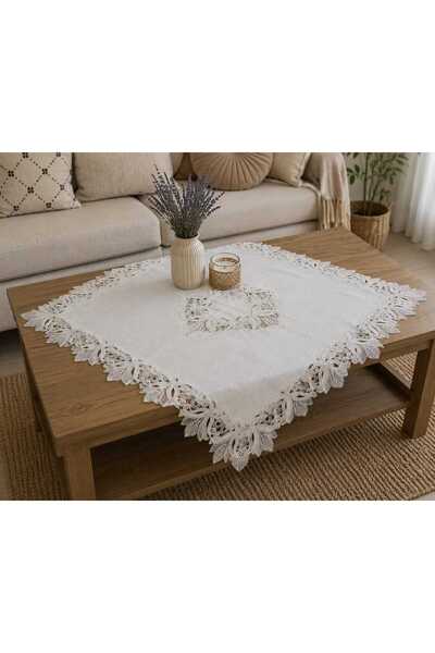 DDHOME Fabric Edge Medium Guipure Gardenia Fabric Square 90X90 Fiskos Tablecloth