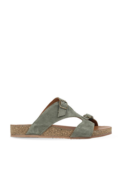 BUENO Khaki Suede Women's Flat Slippers