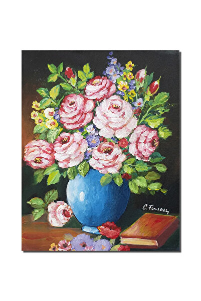 artnova Ръчно рисувана картина, Ваза с рози и книга, 45x35см маслена на платн...