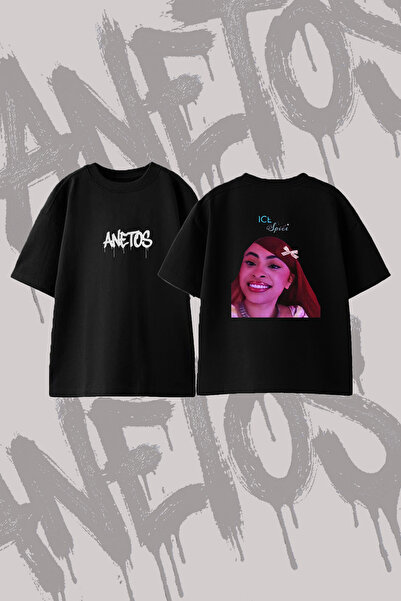 Anetos Ice Spice_4 Design Printed Oversize Crew Neck T-Shirt Black