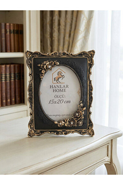 Hanlar Home Vintage μοτίβο τριαντάφυλλου, μαύρο χρυσό πλαίσιο 15x20 εκ. Αντικ...