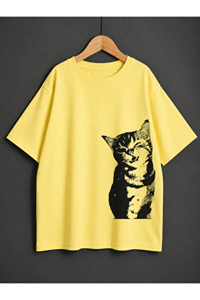 ZİYMO Women's Y2K Cat Printed Oversized T-Shirt