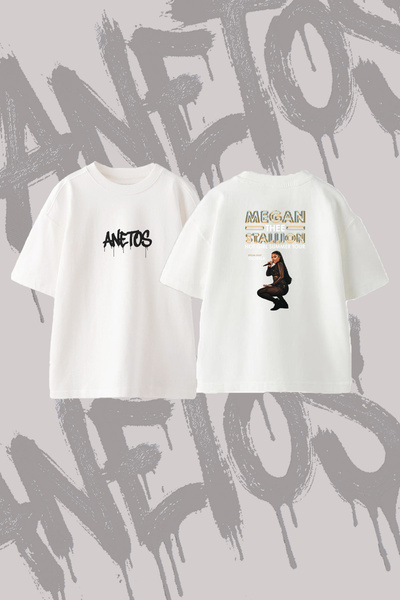 Anetos Megan Thee Stallion_7 Design Printed Oversize Crew Neck T-Shirt White