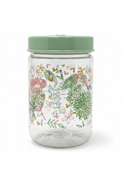 AKDC Glass Storage Jar with Mint Green Lid | Floral Print Kitchen Canister | ...