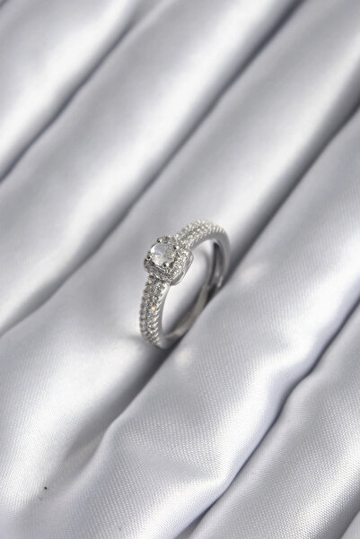 ARMÜZ Brass Silver Color Zircon Stone Women's Ring