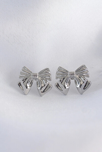 ARMÜZ Brass Silver Color Bow Earrings