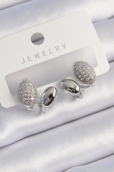ARMÜZ Brass Silver Color Zircon Stone Women's Earrings