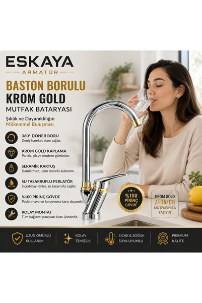ESHOME Chrome Gold Kitchen Faucet with Cane Pipe