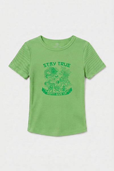 TOMMY LIFE Pistachio Green Standard Fit Printed Short Sleeve Women's T-Shirt ...