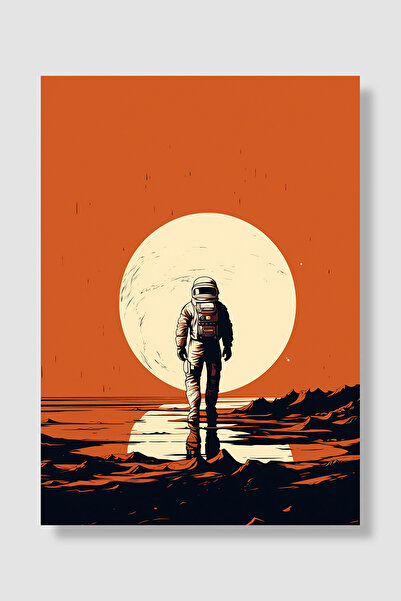 Luna Marissa Poster astronauta Minimalna silueta narančastog meseca sa pozadi...