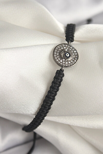 ARMÜZ Brass Smoked Color Zircon Stone Evil Eye Bead Embroidered Macrame Eleva...