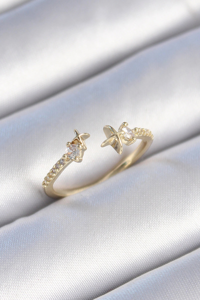 ARMÜZ Brass Gold Color Zircon Stone Detail Star Model Women's Ring