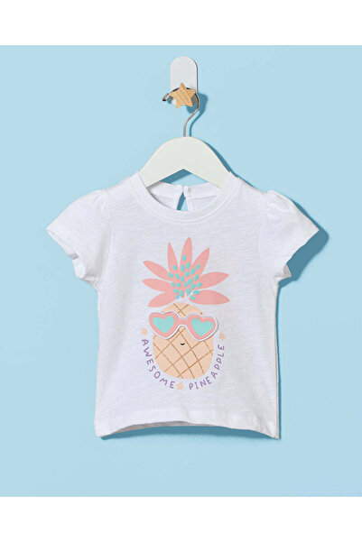 REDTAG Infant Girls White Pineapple Artwork T-Shirt