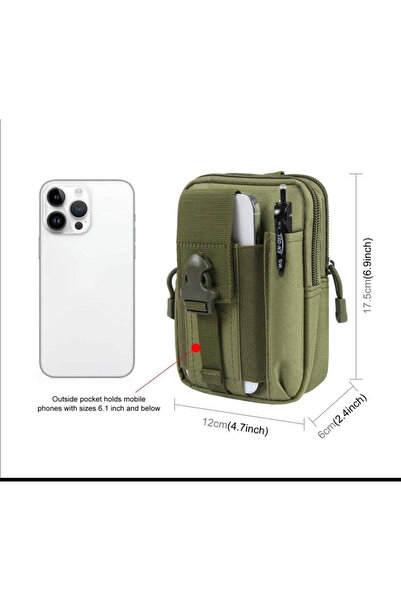 TAKSAV Taktik Modüler Mini Haki Yeşil Göğüs Bel Telefon Molle Çantası Spor Bi...