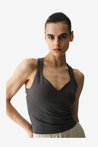 Penti Women Cotton Modal Blend Twisted Back Khaki Top