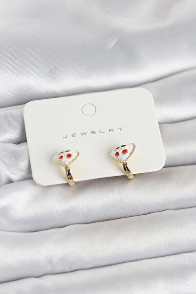 ARMÜZ Brass Gold Color Enamel Heart Cherry Model Children's Earrings
