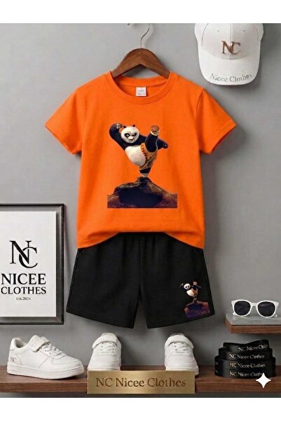 NC Nicee Clothes Summer Children's T-Shirt Shorts Unisex (Kicking Panda Printed)