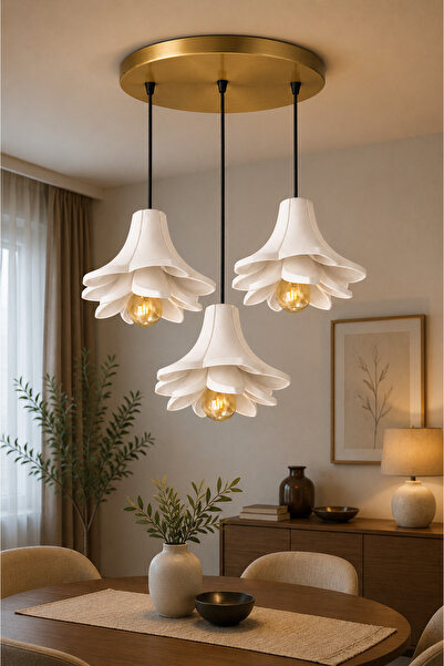 Limon 3D Desing Lotus 3’lü Sarkıt Avize Beton Görünümlü Modern Bohem İskandin...