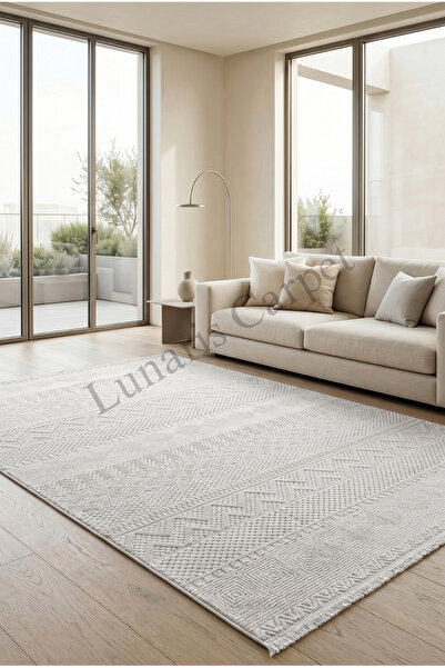 Lunaris Yumuşak Tuşeli Krem Özel Kesim Modern Halı Salon Mutfak Antre Yolluk ...
