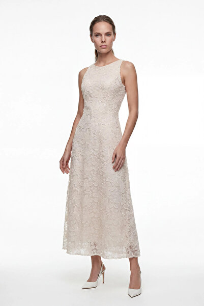 cemo Women's Floral Embroidered Sleeveless Long Evening Dress