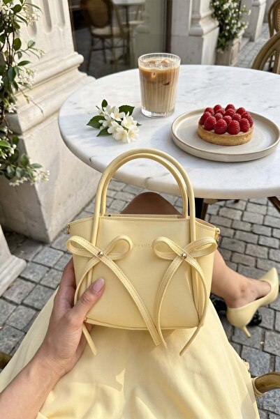Shanta Yellow D72 Stylish Bow Detailed Zippered Large Internal Volume Daily U...