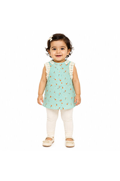 Generic Girl's Turquoise Blouse with Orange Floral Pattern and White Lace |  ...