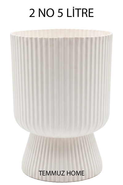 TEMMUZ HOME 1 Adet 5 Litre Büyük Boy Çizgili Ayaklı Saksı - Lotus 2 No (Delik...