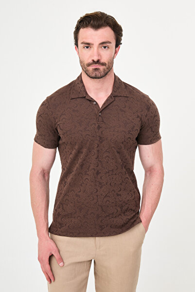 Mcr Patterned Slim Fit Polo Collar Short Sleeve Men's T-Shirt Brown - 36892.26Y