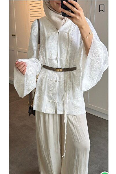 MODA S&S BZLİNE İp bağcıklı nakış işlemeli oversize ceket