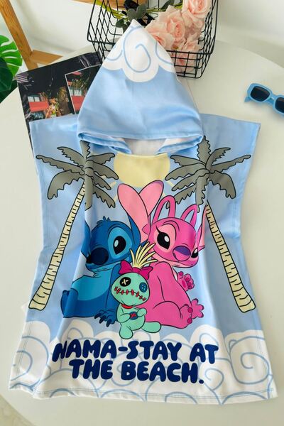 Minigimin Cicileri Character Printed Hooded Children's Beach Towel - Light Blue