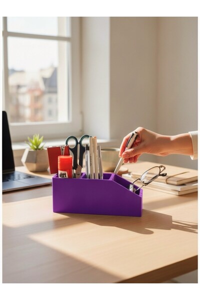 usin Purple Multi-Purpose 3-Compartment Desktop Home Office Study Desk Pen Ho...