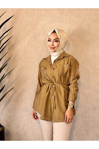 ALANURMODA 7561 روبا تونيك بجيبين وأزرار معدنية لون جملي