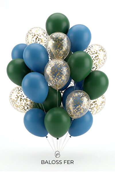 baloss fer Set of 20 Dark Green Blue Transparent Gold Confetti Balloons Birth...