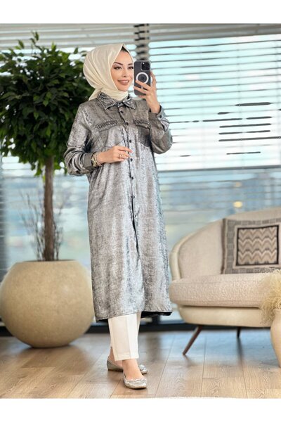 ButikMoor 1058 Gilded Stone Detailed Tunic Silver