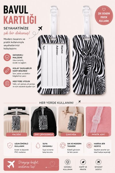 Hediyebum Zebra Desen Valiz çanta Bagaj Kartlığı