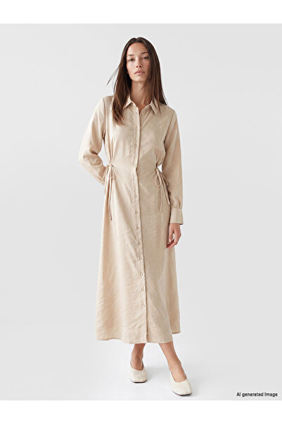 LC Waikiki Lcw Studio Beige Tie-Waist Modal Blend Shirt Dress
